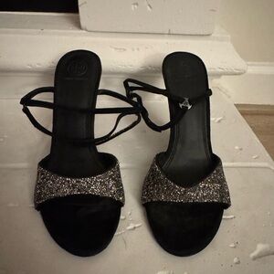 Tory Burch Elegant Black and Silver Women's Sandal Heels